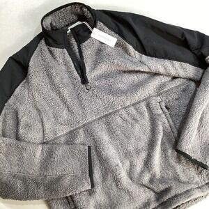 Outerknown 1/4‎ Zip Sweater Mens L Black Grey Soft Sherpa Teddy Fleece Pullover
